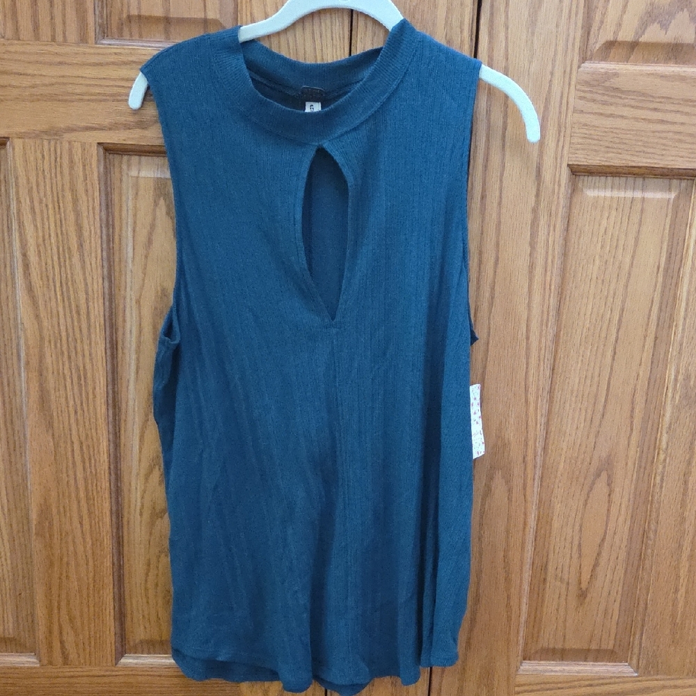Free People Blue Sleeveless Muscle Tee with Cut Out